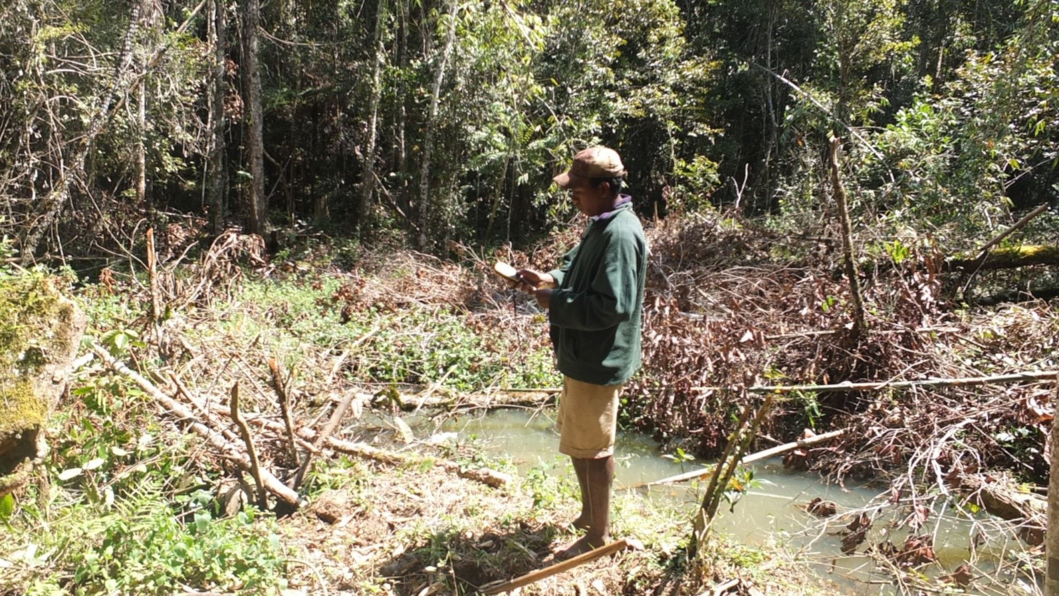 Ranger in CAZ West recording location of damaged forest area