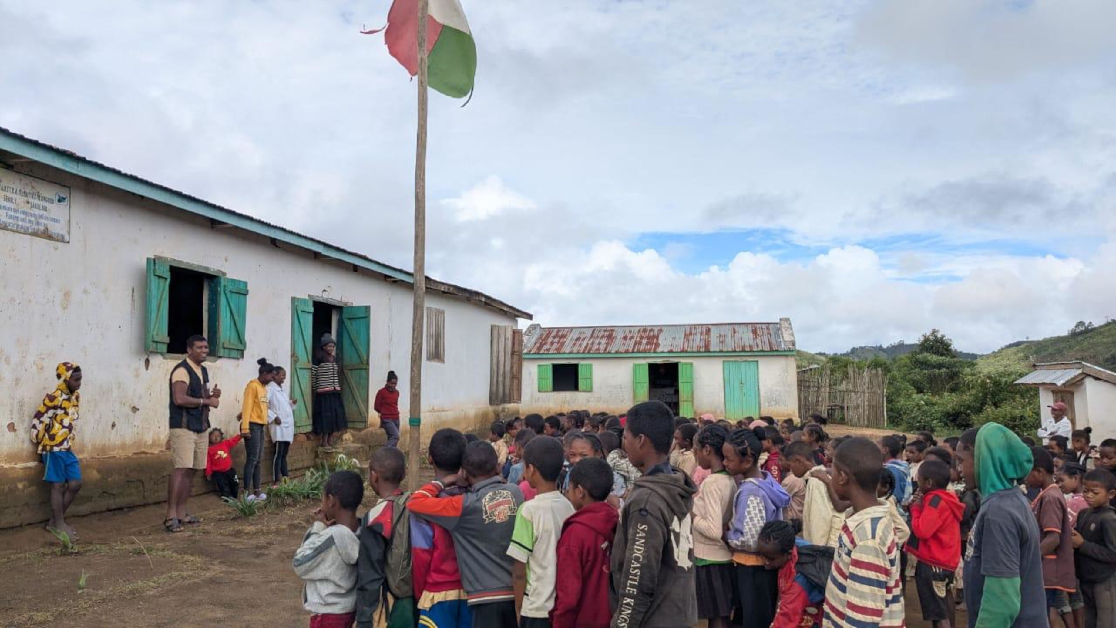 Children outside school building