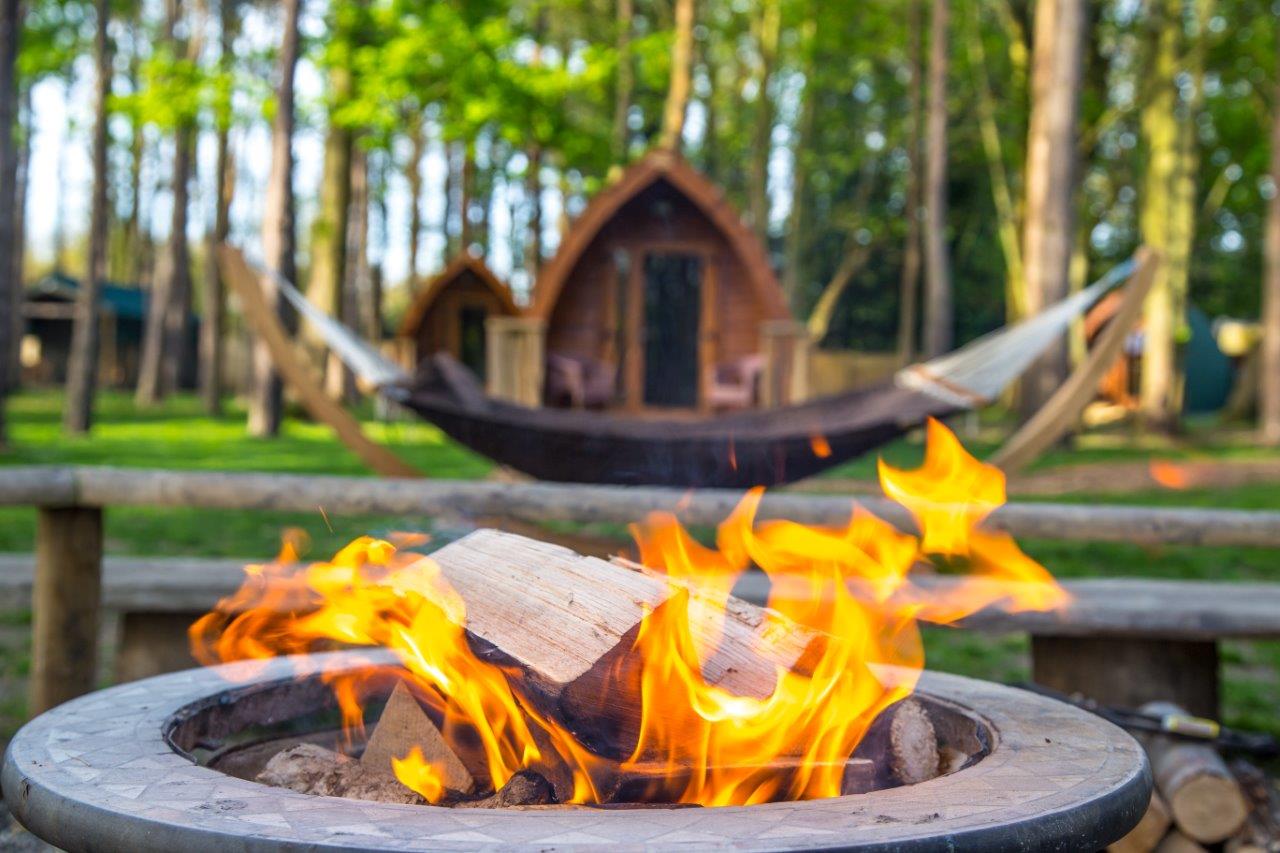 Open fire pit at Pinewood Pods Port Lympne Reserve-1