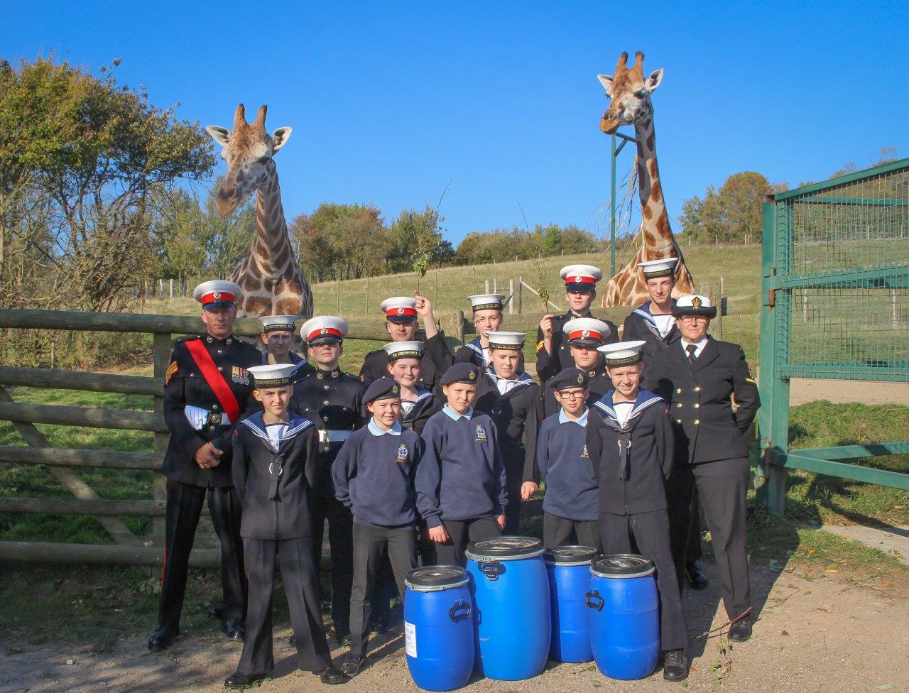 TS Churchill Sea and Marine Cadets Hard Work Leaf Picking For Giraffe Rewarded at Port Lympne Hotel & Reserve